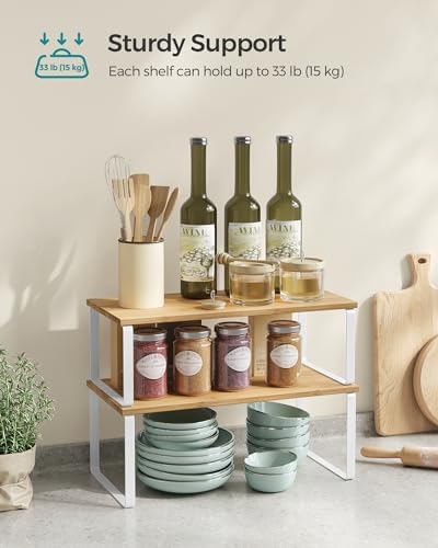 SONGMICS Cabinet Organizer Shelf, Set of 2 Spice Rack, Kitchen Storage