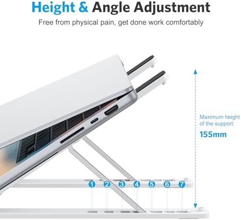 OMOTON Laptop Stand, Laptop Stand for Desk Ergonomic 7-Levels Angles Adjustable Computer Stand, Portable ABS Laptop Riser Holder Compatible with All Laptops and iPad（10-15.6", White