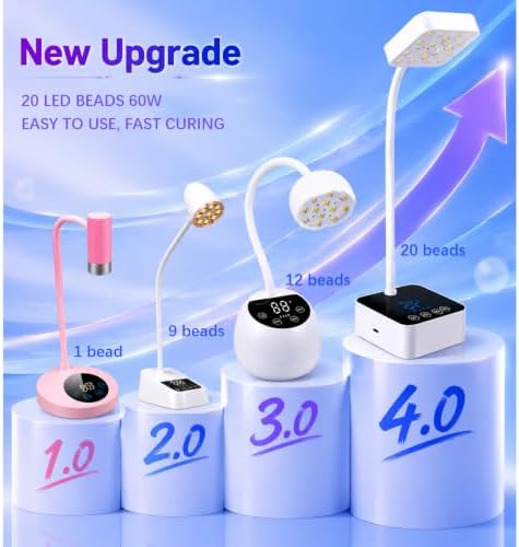 UV LED Nail Lamp for Gel Nails Polish, 20 Beads Flash Cure 60W Cordless Gooseneck Mini Nails Light, Quick Dryer with Timers Smart Sensor Ambient Lighting, Home DIY & Professiona 2000Am