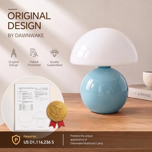 Dawnwake Mushroom Lamp Table Lamp for Bedroom-Small Desk Table Lamps,Blue