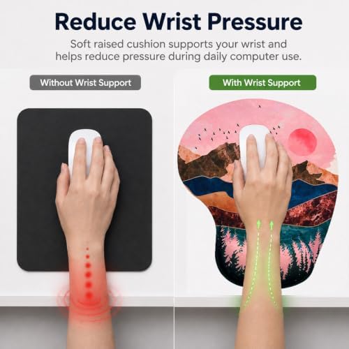 Mouse Pad with Wrist Support, Ergonomic Mouse Pads with Memory Foam Wrist Rest, Easy Typing Pain Relief, Comfortable Home Office Computer Wrist Support Pads for Working Studying Gaming, Sunrise