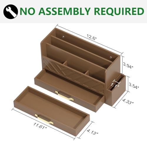 Bamboo Mail Organizer Countertop Pen Holder Wooden Desktop Storage Drawers