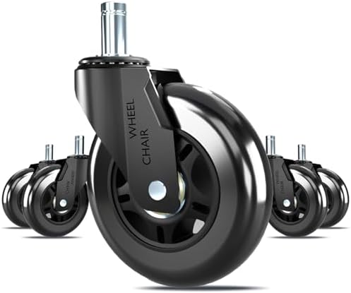 Office Chair Wheels Replacement,3" Chair Casters 7/16" Stem,Universal fit for Most Rolling/Gaming Chairs,Floor Protection for Carpet/Hardwood/Tile,Smooth&Quiet Rolling,Set of 5