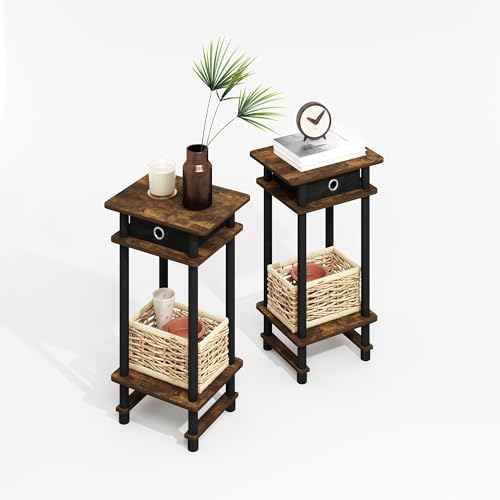 Furinno Turn-N-Tube Set of 2 Toolless 3-Tier Side Table, Amber Oak
