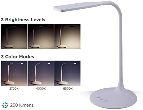 PureOptics LED VLED1819-BD Battery LED Desk Lamp, Dimmable with Adjustable Color Temperature, 4 Hour Battery Life, Rechargeable, Eco Friendly, White