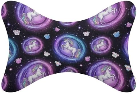 2 Pcs Comfortable Car Neck Pillow Cute Unicorns Memory Foam Headrest Cushion for Car Airplane Office Sleeping