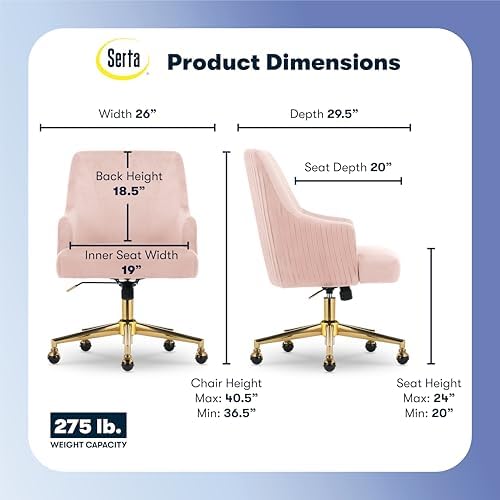 Serta Modern Vanity Chair with Gold Base, Mid-Back Soft Velvet Desk Chair