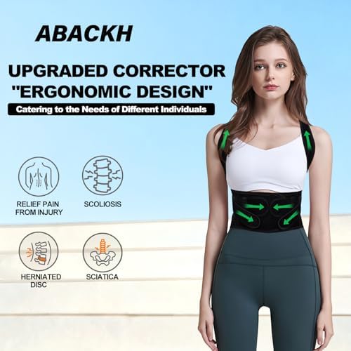 Upgraded Back Brace Posture Corrector for Women and Men - Adjustable Back Brace with Bionic Bone Lumbar Panel for Upper & Lower Back Pain Relief, Sciatica, Herniated Disc XXL(42-46Inch)