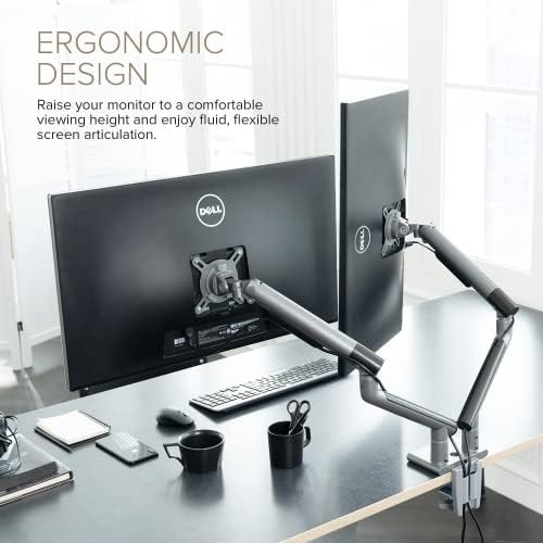 POUT E12 Dual Monitor Arm Mount Stand – Adjustable Full Motion Desk Mount for 17’’-32’’ Screens, Supports 4-22lbs per Arm, VESA 75x75mm & 100x100mm (White/Silver)