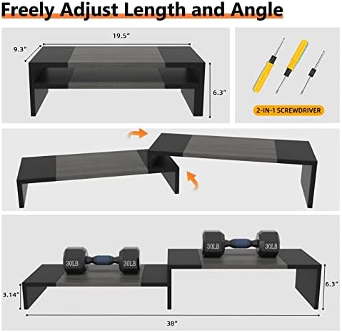WESTREE Dual Monitor Stand Riser - 2 Shelf Computer Stand with Adjustable Length and Angle, Desktop Organizer for 2 Monitors