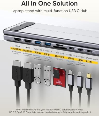 Mukiya USB C Docking Station Dual Monitor, 9 in 1 Laptop Stand with 2 HDMI