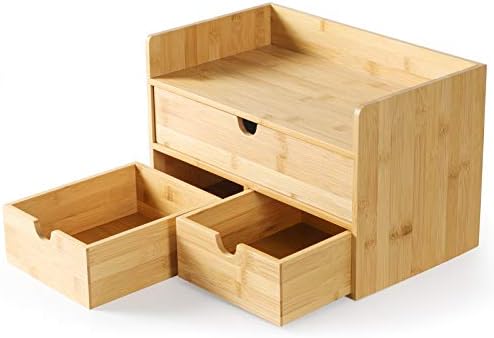 Bamboo Desk Organizer with Drawers, Desktop Storage for Office Supplies