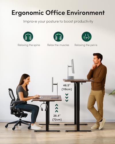 CubiCubi 55 x 24 One-Piece Electric Adjustable Standing Desk, Black Walnut