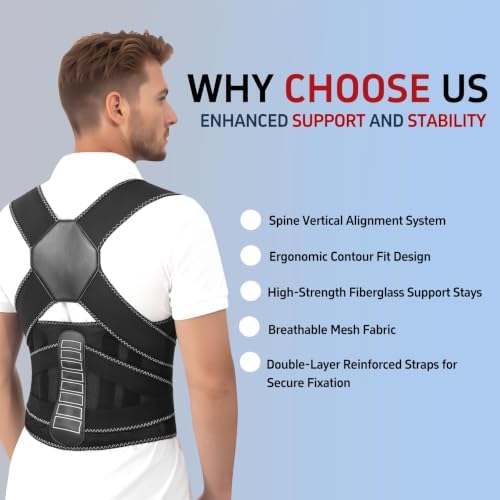 Posture Corrector for Women and Men Back Brace Straightener Instant Scoliosis Care Adjustable Shoulder Straps Hunchback Support Kyphosis Upright Thoracic Full Correction Relief Pain(Black XXL)