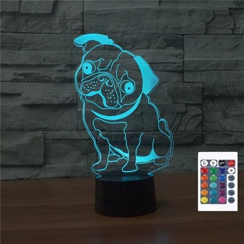 Shar Pei 3D Illusion Night Light Touch Table Desk Lamp with Remote Control 16 Colors Optical USB LED Night Light for Kids Gift Room Decoration