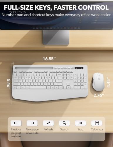 Wireless Keyboard and Mouse Combo - Full-Sized Ergonomic Keyboard