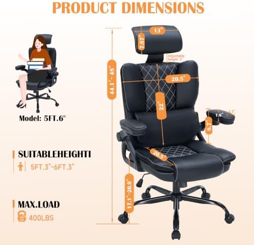 400lbs Executive Office Chair with Lumbar Support and adjustable headrest