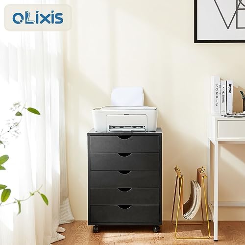 OLIXIS 5 Drawer File Cabinet with Wheels, Under Desk Storage Printer Stand