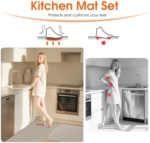 TranquilRelax 2-Piece Kitchen Mats, Cushioned Non-Slip Floor Mats, Taupe