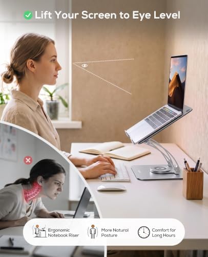 Nulaxy 360° Rotating Laptop Stand for Desk, Dual Foldable Design, Silver