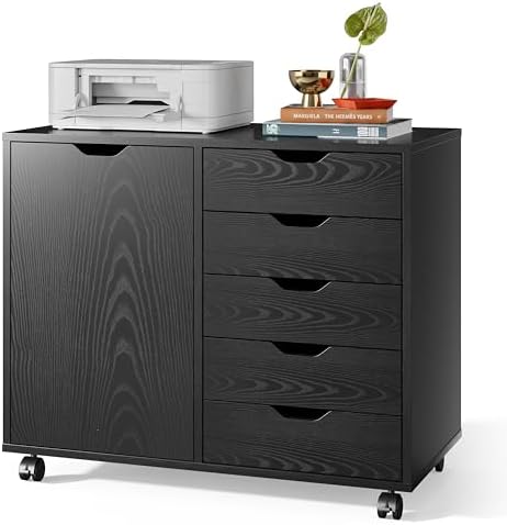 DEVAISE 5-Drawer Wood Drawer Cabinet, Office Storage Cabinet, Black