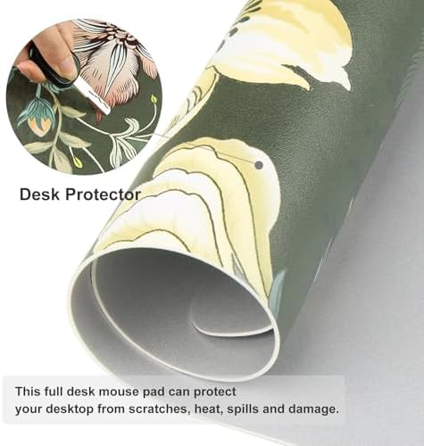 Faux Leather Large Mouse Pad, Office Desk Mat, 31.5"x15.7", Bold Flowers