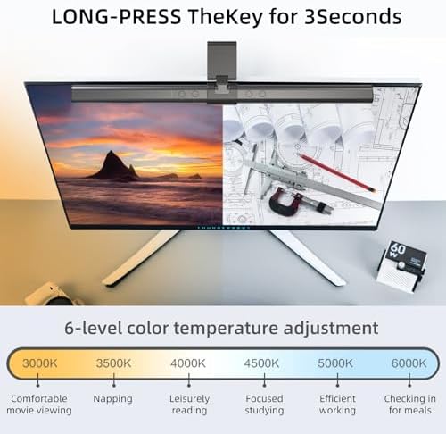 Thunderobot L1 Computer Monitor Lamp, Ra95 Light for Eye Caring, Asymmetric Light Source, Ten-Level Dimming No Video Flicker Blue Light Safe E-Sports Desktop Reading Lamp