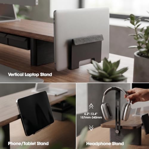 Fenge Modular Dual Monitor Stand Riser with Solid Ash Wood Leg, 42.5" Brown