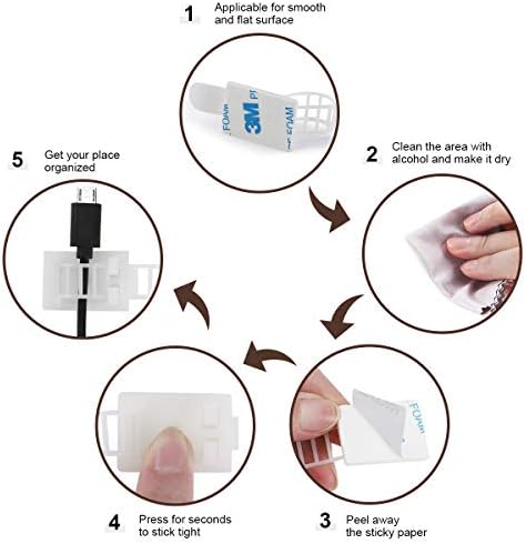 50Pcs Adhesive Cable Management Clips with 50Pcs Zip Ties, Adjustable Nylon Cable Strap Ties Wire Clips Clamps Organizer, Extra Screw & Hole - 3.55 Inch White