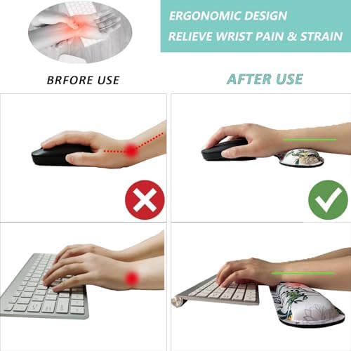 Keyboard Wrist Rest Mouse Wrist Support Set, Memory Foam Wrist Rest Pad for Computer Laptop Keyboard Mouse, Ergonomic Wrist Cushion Support for Typing Pain Relief, Gaming Home Office, Flower White