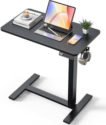 28"x 16" Electric Overbed Table, Rolling Laptop Desk for Bed, Black