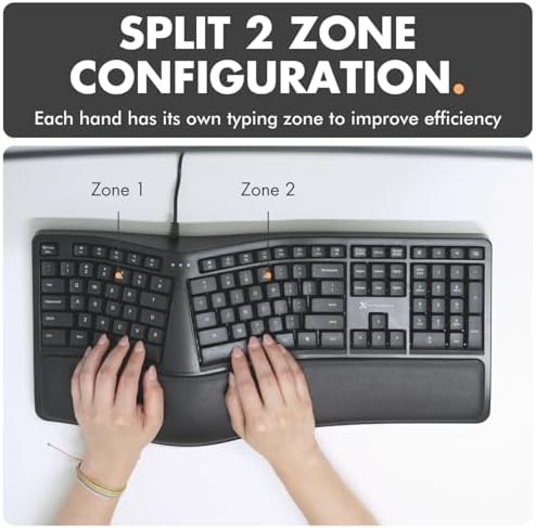 X9 Wired Ergonomic Keyboard with Cushioned Wrist Rest - Type Comfortably Longer - USB Wired Split Keyboard for Laptop, PC & Chrome Computer with 110 Ergo Keys & 5ft Cable