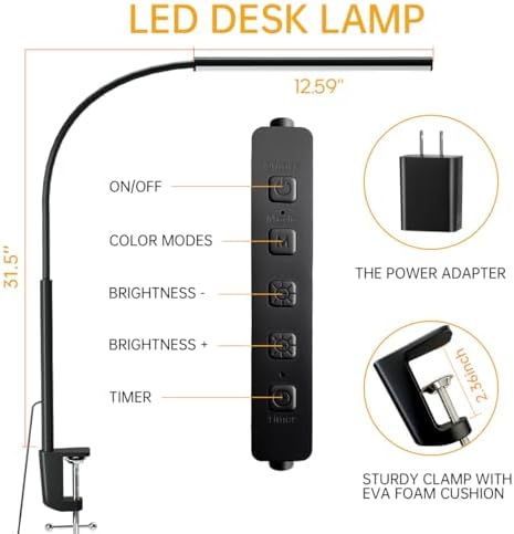 LED Desk Lamp with Clamp, 1200 Lm Eye-Caring Desk Light for Home Office,Pro