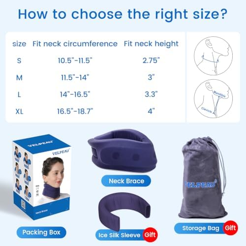 Velpeau Enhanced Neck Brace for Neck Pain and Support, Sleep Apnea, Blue L