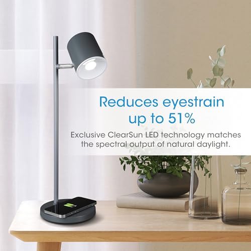 OttLite Good Housekeeping Modern LED Desk Lamp, Wireless Charging, Grey