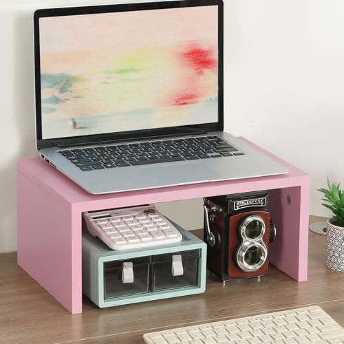 TEAMIX Pink Monitor Stand - 6.7 inch Tall, Wood Riser, Desktop Organizer