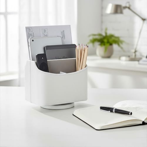 UnionBasic Rotating Desk Organizer, 360 Desk Spinning Caddy, Desktop TV Guide/Mail/Media/Remote Controller Holder Organizer,White