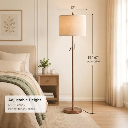 Qingmiao 55-67" Adjustable Floor Lamp, Anti-tip Base, 3Way Bulb, Pull Chain