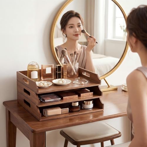AceOrbit 3 Pcs Stackable Paper Tray Acacia Wood Desk Organizer Letter Tray