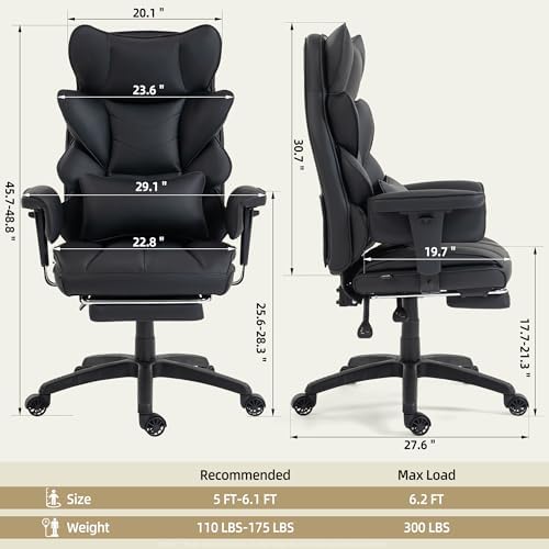 Office Chair,Executive Ergonomic Office Chair with Pocket Spring Cushion, High Back Computer Gaming Chair with Adjustable Armrests, Lumbar Support, Footrest, Executive Chair - Black PU Leather