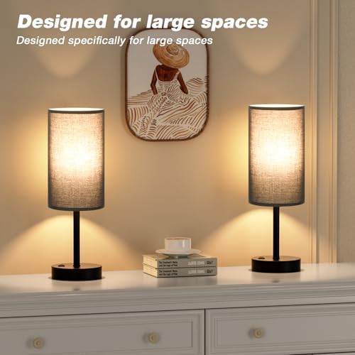 17" Tall Bedside Lamp Set of 2 - Touch Bedroom Lamp with USB A+C, AC Outlet