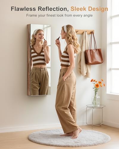 Nicetree Mirror Jewelry Cabinet, Full Length Mirror, Wall Mounted, Oak