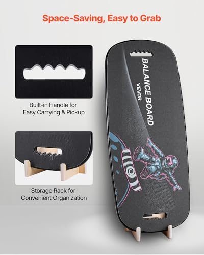 VEVOR Balance Board, 2-in-1 Wobble Board Trainer for Adults, Premium Wooden Balance Training Equipment, with Roller, Magnetic Stoppers, Storage Rack, for Core Workouts, Surf Trainer & Physical Therapy