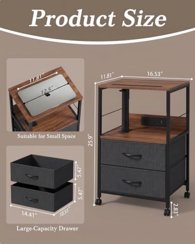 Faesun Night Stand with Charging Station & Swivel Top, Walnut Gray