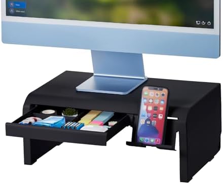 Bostitch Konnect Adjustable Monitor Riser with Drawer & Cell Phone Holder, Laptop Stand for Desk, 4 Height Levels, Cable Management & Rubber Feet