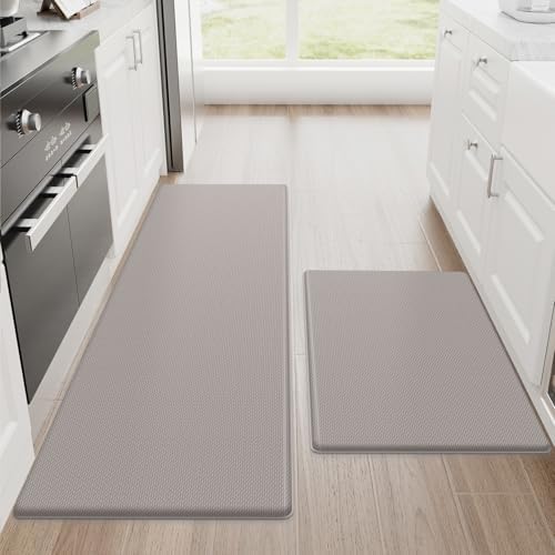 StepRite Kitchen Mats for Floor, 2-Piece Anti-Fatigue Kitchen Rugs, Khaki