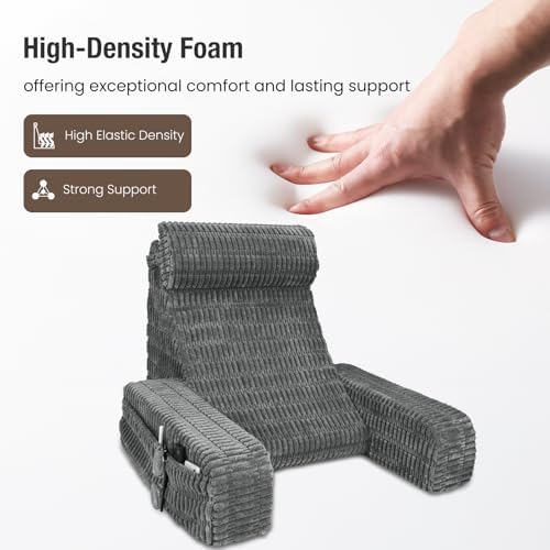 Reading Pillow for Bed Sitting Up with Large Pockets,Modern Style