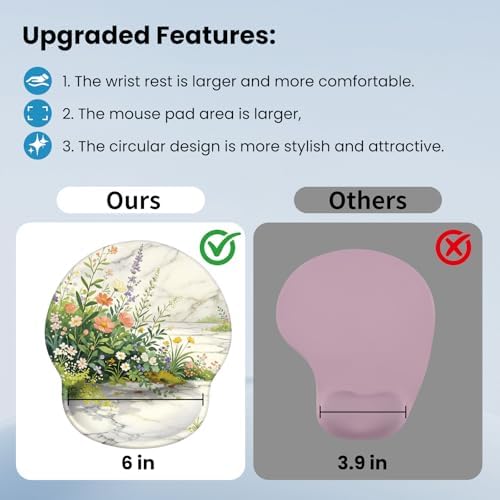 Mouse pad with Wrist Rest,Relieving Pain Memory Foam Computer pad, Ergonomic Desktop Mouse, Silicone Material Mouse pad, with Non-Slip PU Base (Beautiful Flowers)