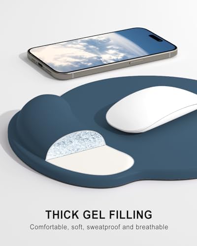 Auhoahsil Mouse Pad, Ergonomic Mouse Pad with Wrist Rest, Pain Relief Computer Gel Mouse Pad Wrist Support for Laptop, Mousepad with Non-Slip PU Base, Mouse Pads for Desk, Navy Blue