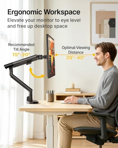 monTEK Aluminum Monitor Arm for 17-40" Screens, 26.4 lbs, Black
